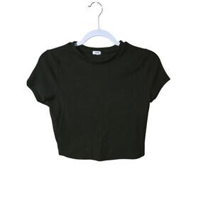 Garage Black Cropped Short Sleeve Ribbed Baby Tee Size Small
